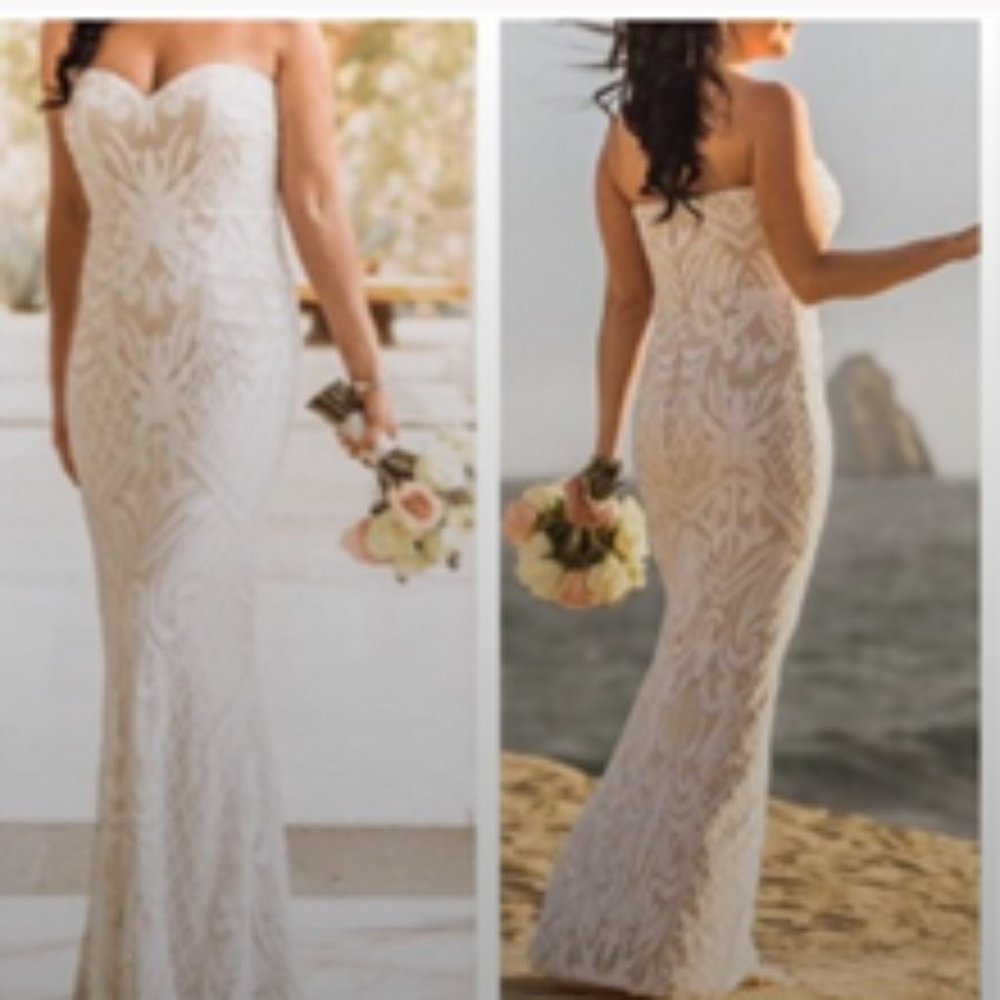 Lulu's Olivia White Sequin Strapless Maxi Dress, Size M